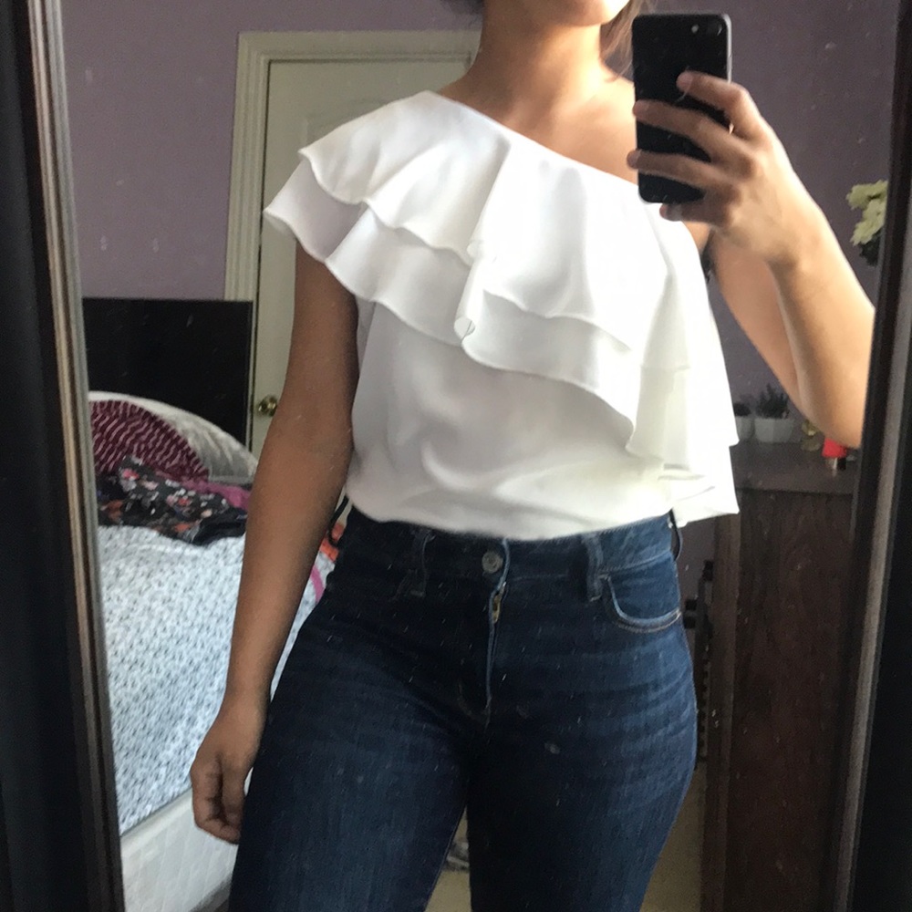 One shoulder ruffle blouse